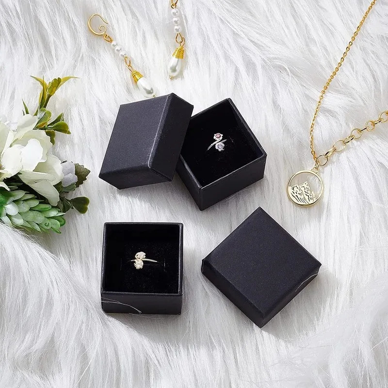 24 Pack Jewelry Ring Boxes Kraft Square Cardboard Jewelry Boxes 1.7x1.7x1.18inch for Jewelry Wedding Party Valentines Day 250222
