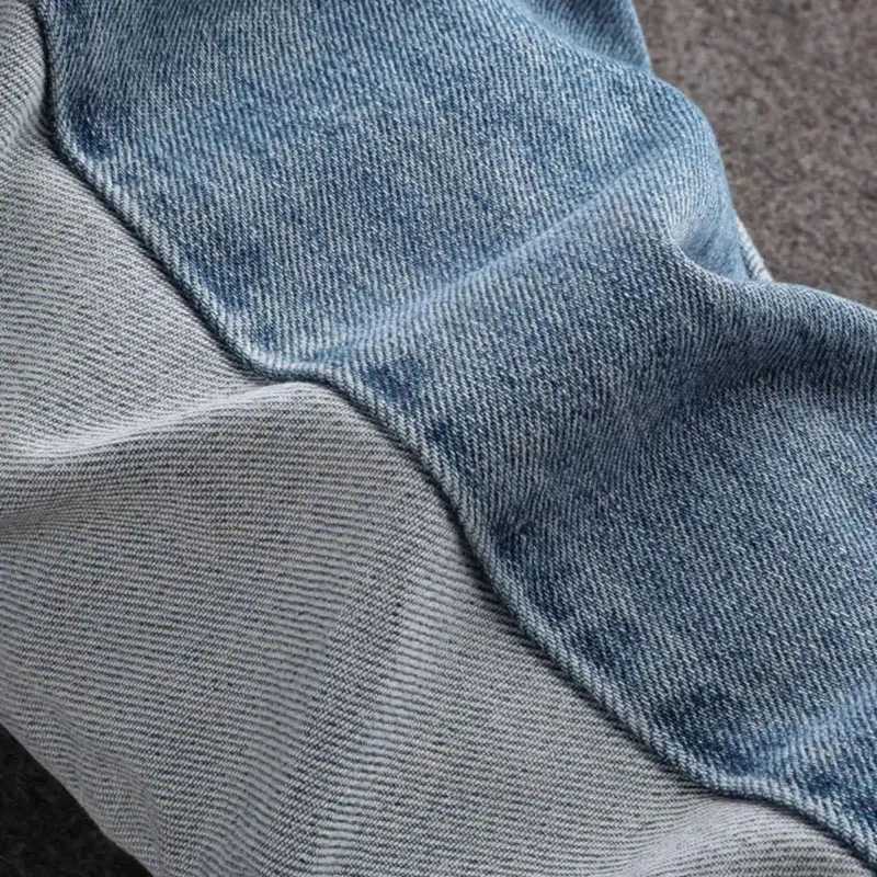Streetwear Fashion Mens Jeans Retro Light Blue Elastic Slim Fit Ripped Jeans Men Spliced Designer Embroidery Hip Hop Denim Pants X250227
