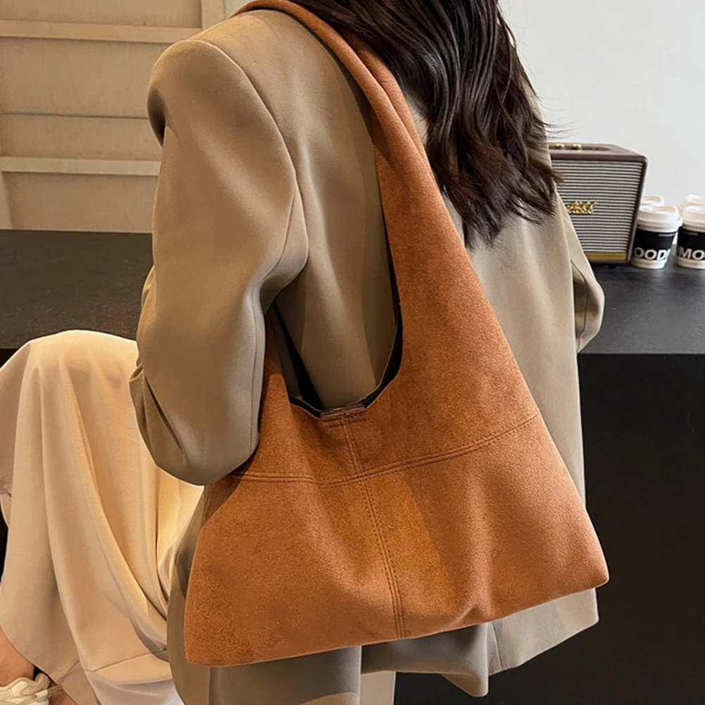 Ship from US Women Suede Shoulder Bag with Inner Pocket Underarm Vintage Hobo Slouchy for Work Travel 250227FBB