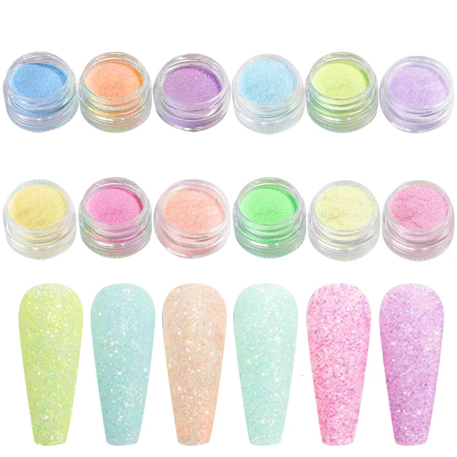 12 Colors Nail Powder Nail Glitter Shining Sugar Colorful Powder Candy Coat Sparkly Pigment Nail Charms Nail Art Decoration 250227