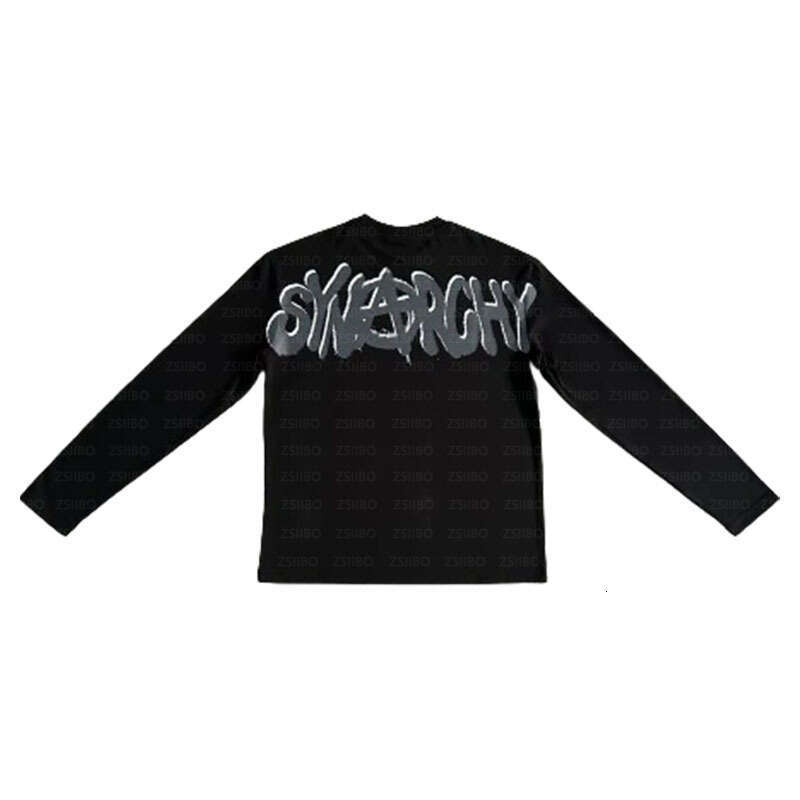 Kpop Harajuku Personalized Fashion Casual Y2K Letter Printed Hooded Round Neck Long Sleeve T-shirt