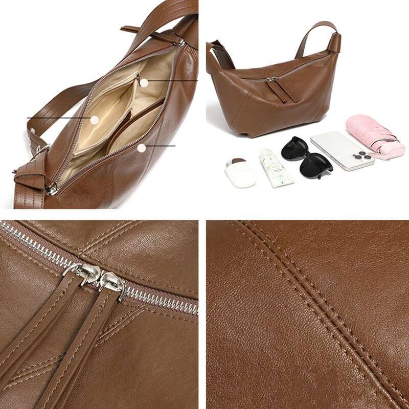 Toptrends 100% Genuine Leather Crescent Moon Shoulder Crossbody Bags For Women 2025 Designer Hobo Purses Ladies Handbags