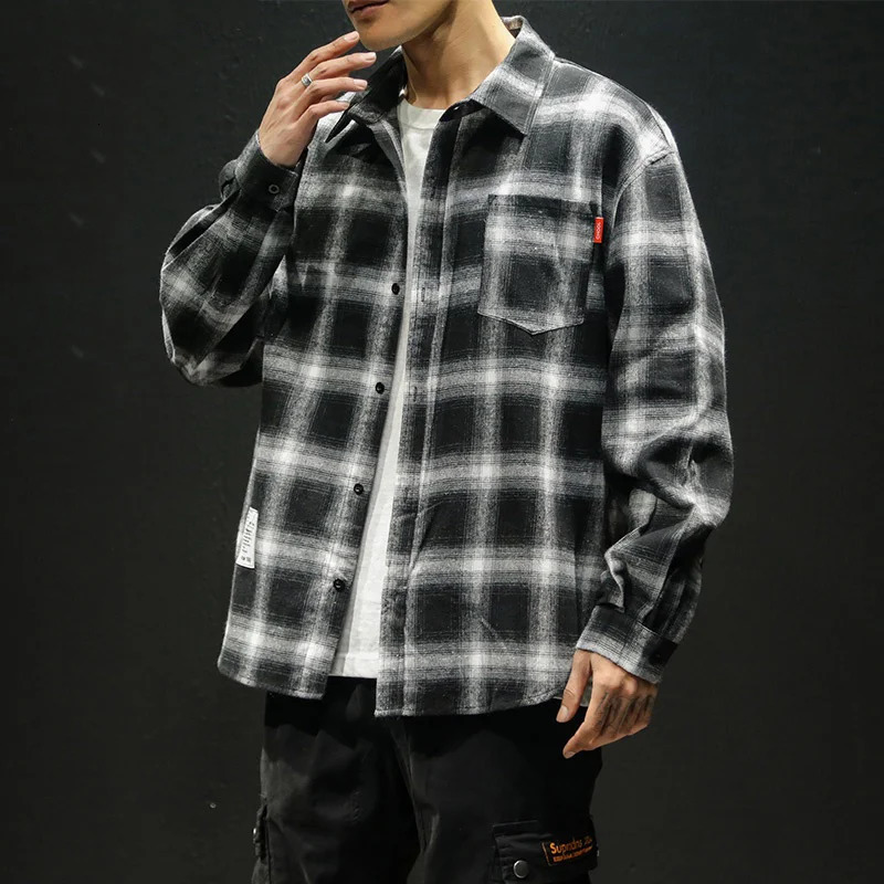 Spring Autumn Winter High Quality Casual Plaid Mens Loose Streetwear Longsleeved Shirt Retro Flannel Shirts Men 250226