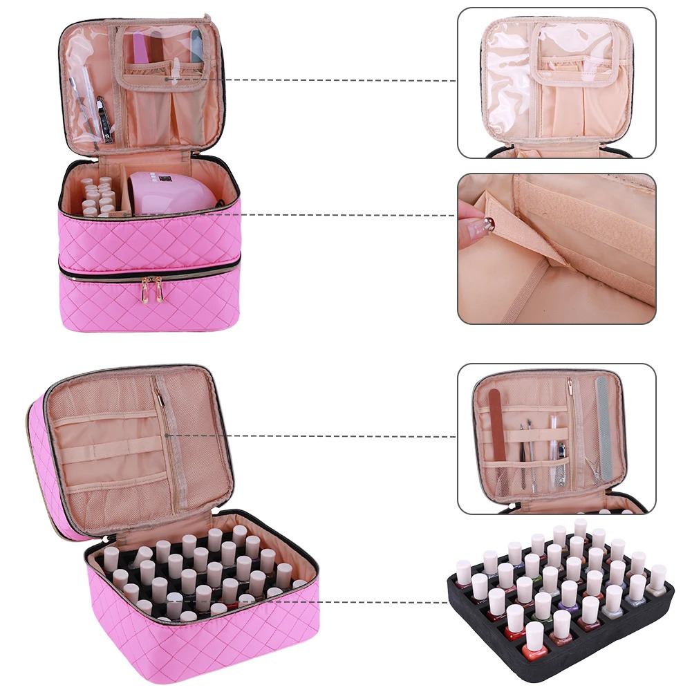 Ship from US DoubleLayer Nail Polish Storage Bag Holds 30 Bottles Kit Supplies Organizer Case Cosmetic for Manicure Tools 250227FBB