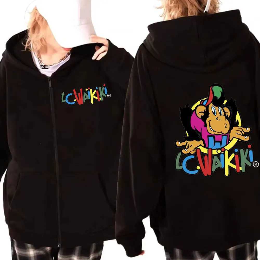 Lc Waikiki Monkey Print Zipper Hoodies Men Women Fashion Y2k Aesthetics Zip Up Sweatshirts High Quty Flce Loose Pullovers X250227