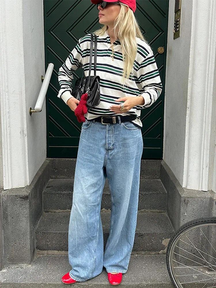 Women's T Shirts Fashion Stripe T-shirt Casual Long Sleeve Female All Match Polo Shirt 2025 Spring Ladies Loose Tops High Street