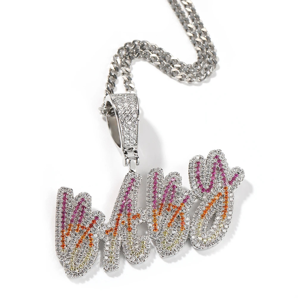 UWIN Custom Cursive Writing Name Pendant Necklace Full Iced Colorful CZ Stones Personalized Fashion Hip Hop Jewelry for Gift 250227