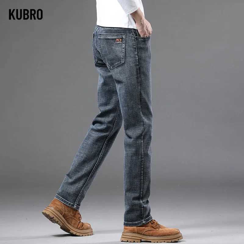 KUBRO Spring Fashion Mens Light Blue Slim Jeans Stylish Business Casual Stretch Fabric Denim Pants Classic All Match Trousers X250227