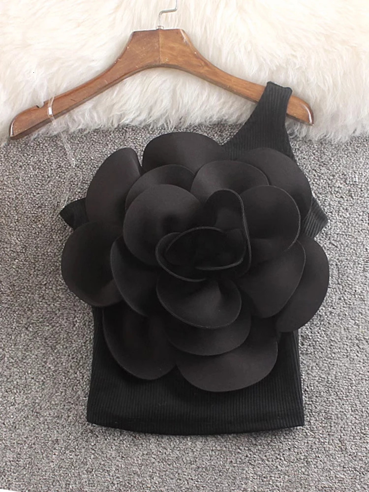 XFPV Womens Sweet 3D Flower Oblique Collar One Shoulder Camisole Slim Open Back Top Y2k Korean Fashion Summer 2025 SM11024 250226