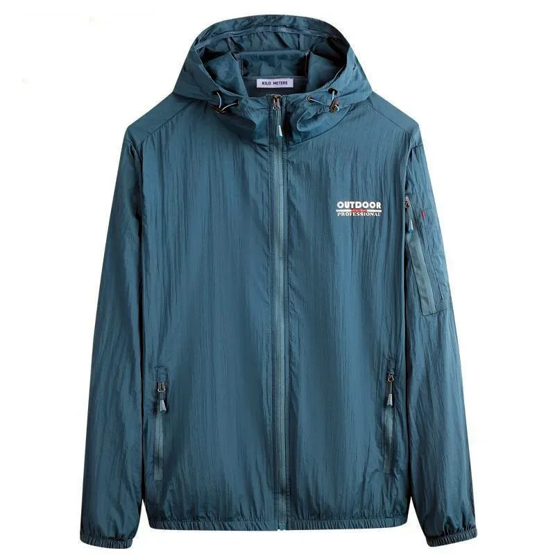 Summer Quick Dry Jacket Men Fashion Hooded Coat Thin Windbreaker Sunscreen Outdoor Sportwears Hiking Cycling Camping Jacket 5XL 250225