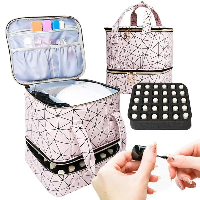 Ship from US Essential Oil Bag Portable Nail Polish Storage Makeup Cases Organizer Cosmetic Handbag With Handle Layers For Travel 250227FBB