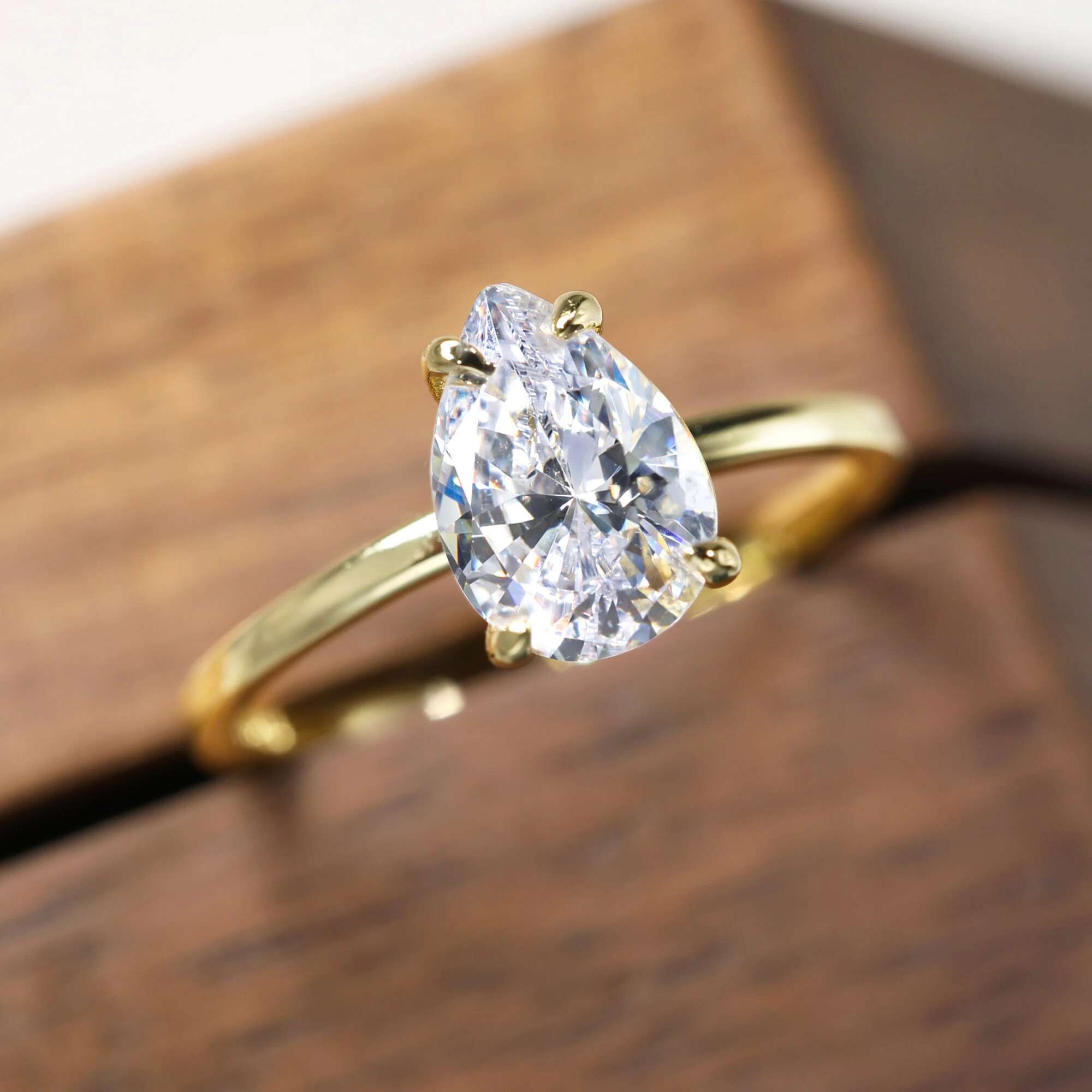 Waterdrop Sterg Sier 1ct-3ct Moissanite Engagement Ring for Woman D Color VVS1 14K Gold Plated Gifts with Certificate