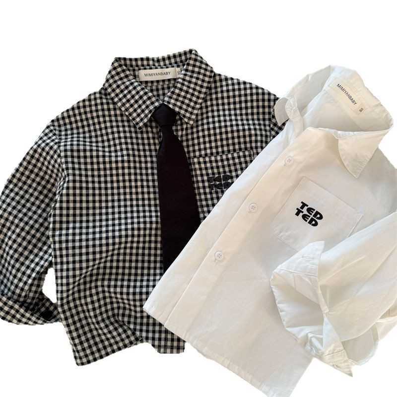 T-shirts Childrens Shirt 2025 Linlin Mom Spring New Product Male and Female Letter Tie Shirt Baby Versatile Checkered ShirtY250227I47C