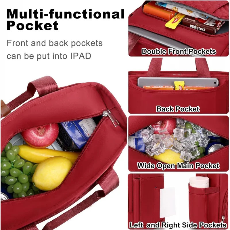 Ship from US Insulated lunch bag for women box type handbag work large leak proof cooler with detachable strap reusable adults 250227FBB