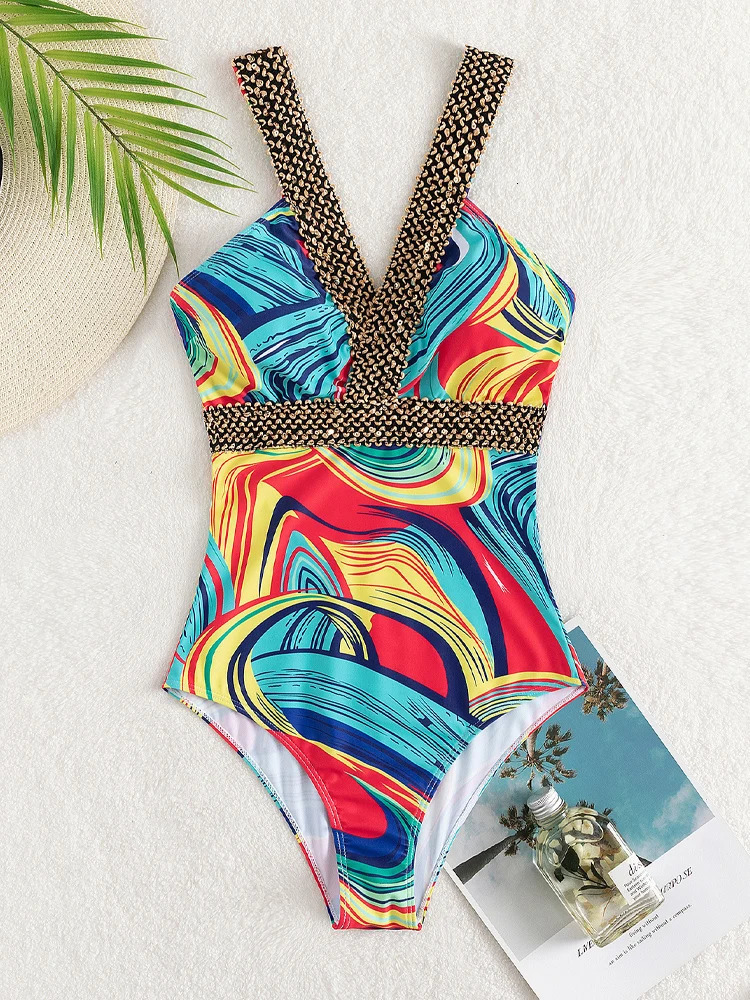 Vigoashely sexy printed swimsuit womens onepiece Monokini backless hollow summer 250227