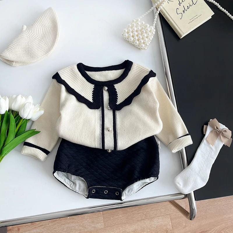 Spring And Autumn born Baby Girls Baby Bodysuits Long-sleeved O-neck Cute Two Piece Set Cotton Korean Fashion Soft Casual 250227