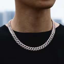 18 Inch 10Mm S Solid Sterg Sier White Gold Out Dia VVS Moissanite Cuban K Miami Chain Necklace Men