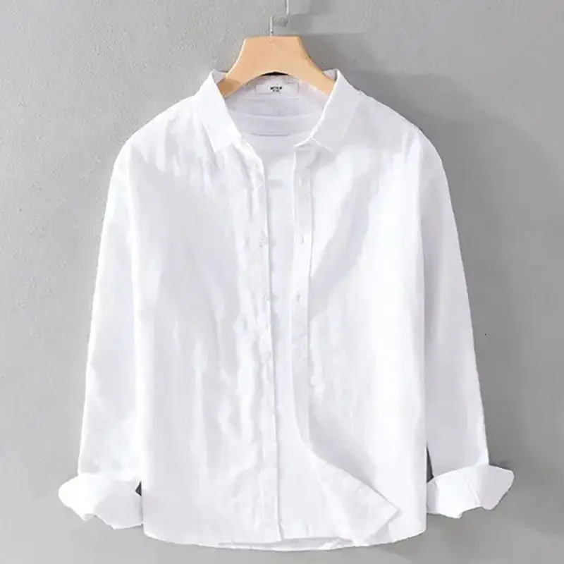 Spring Summer Mens Solid Color Simple Long-sleeved Shirt Loose High-end Comfortable Square Collar Handsome Trendy Mens Shirt 250224