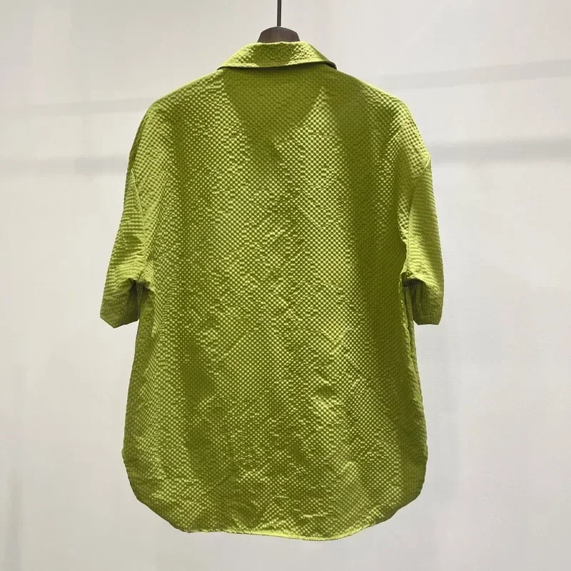 Loose Solid Lattice Short Sleeve T-shirt Men POLO Cool and Breathable Outdoor Tops Summer Green Sweat-absorbing Vintage Tees 250226