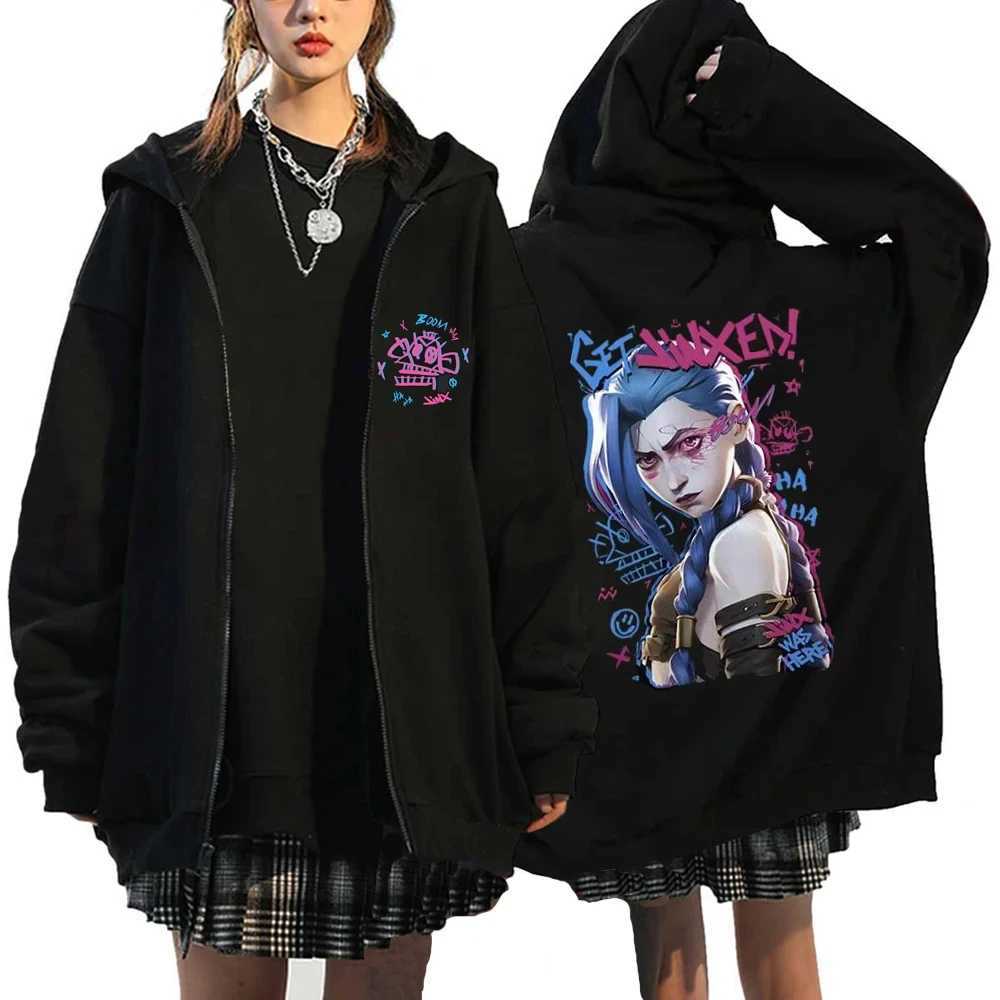 Arcane-Jinx Zip Up Hoodie Graphic Anime Sweatshirt Women Men Tracksuit Aesthetic Jacket Manga Casual Strtwear X250227