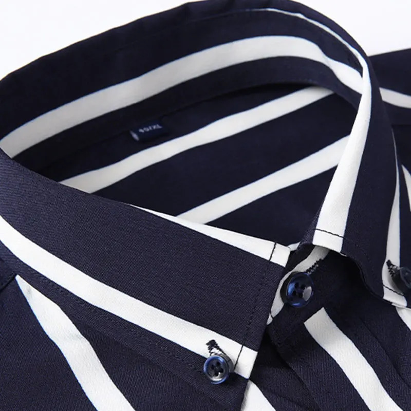 Mens long sleeve shirt spring and summer plaid stripes free ironing business casual slim solid color thin model 250226