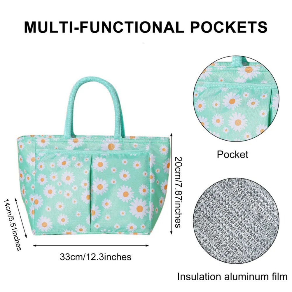 Ship from US 1 Oxford cloth large capacity lunch bag daisy printing work food bento insulated picnic cooler 250227FBB