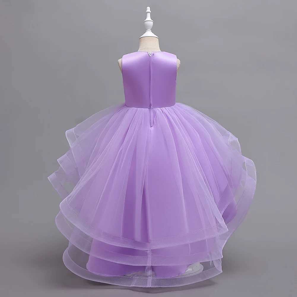 Girl's Dresses Pink Flower Girl Princess Tail Dress for 3 to 12 Year KID Birthday Party Dresses Y250227TPLH