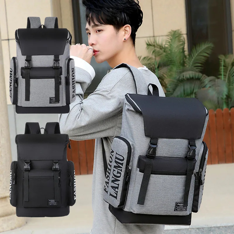 Ship from US Trendy Cool Mens Backpack Flap n with Unique Letters Stylish Student Bag CrossBorder Exclusive 250227FBB