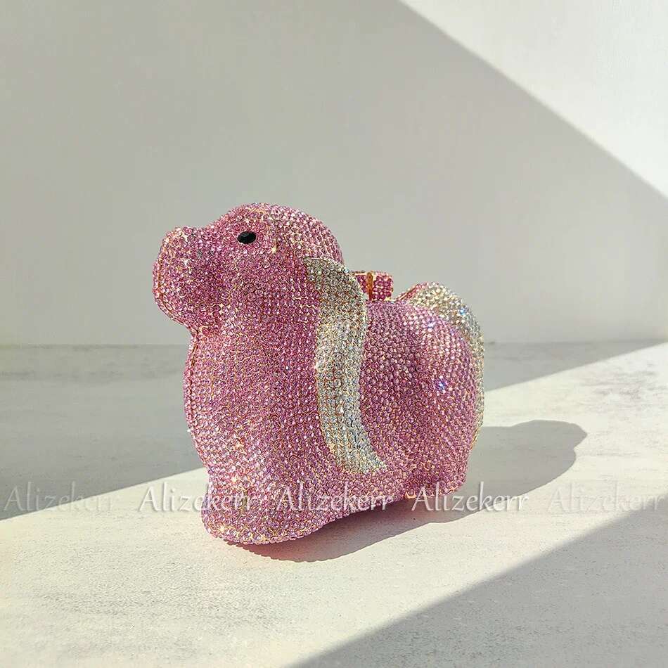 Alizekerr Dog Shaped Crystal Evening Bags Women Gorgeous Boutique Unique Rhie Purses And Handbags Wedding Party