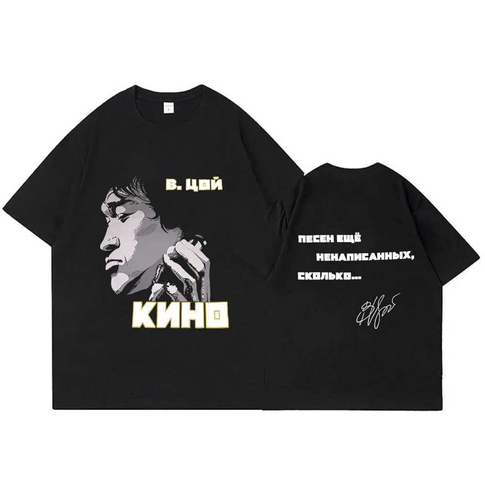 Classic Vintage Viktor Tsoi Kino Double Sided Print T Shirt Short Slve Cotton Russian Rock Tshirt Novelty T-shirt Ts Clothes X250227