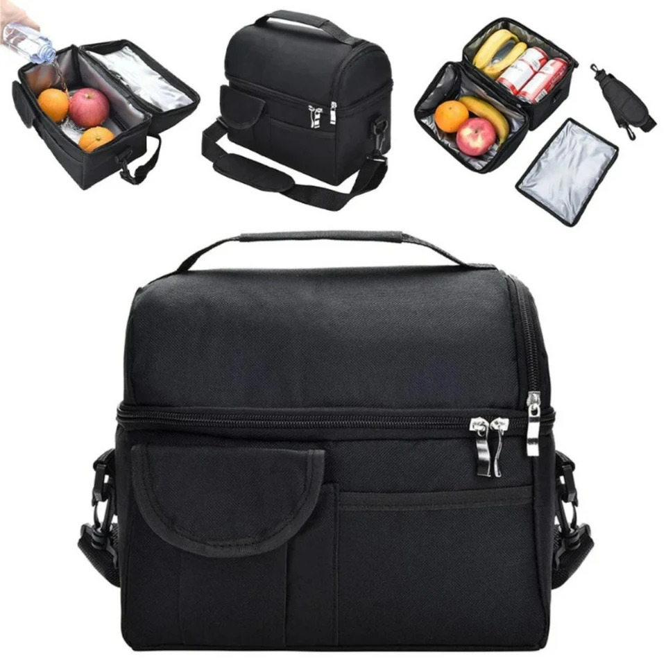 Ship from US Large Insulated Lunch Box Leakproof Cooler Bag Dual Compartment Tote For Camping Cans Wine Food box 250227FBB