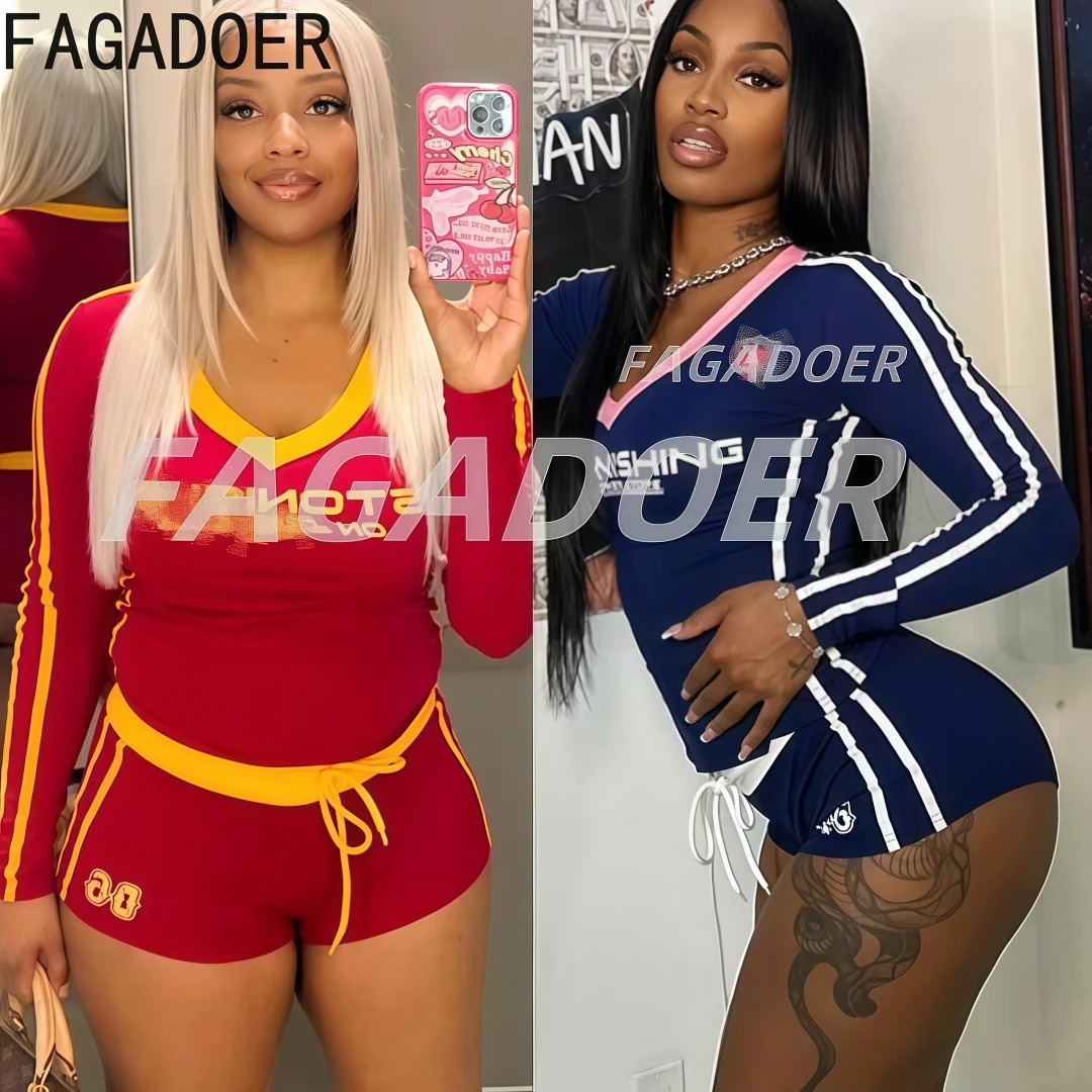 FAGADOER Retro Y2K Cute Letter Print 2 Piece Sets Women Outfit High Quality Top Drawstring Sporty Shorts Suit Female Streetwear 250227