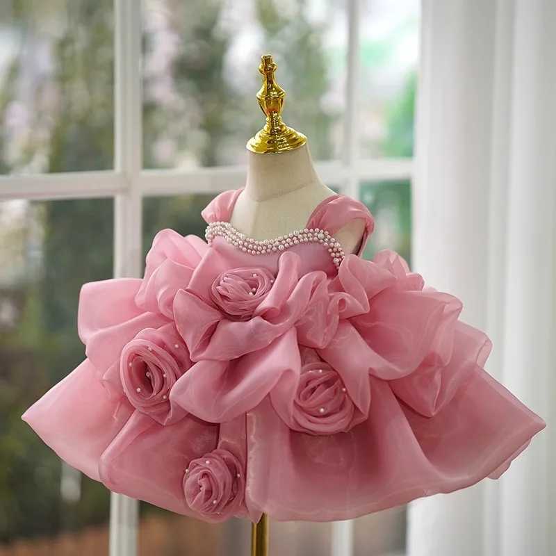 Girl's Dresses High end banquet girls birthday party dress formal first-year Christmas costume floral boys wedding fluffy princess dress Y250227Z