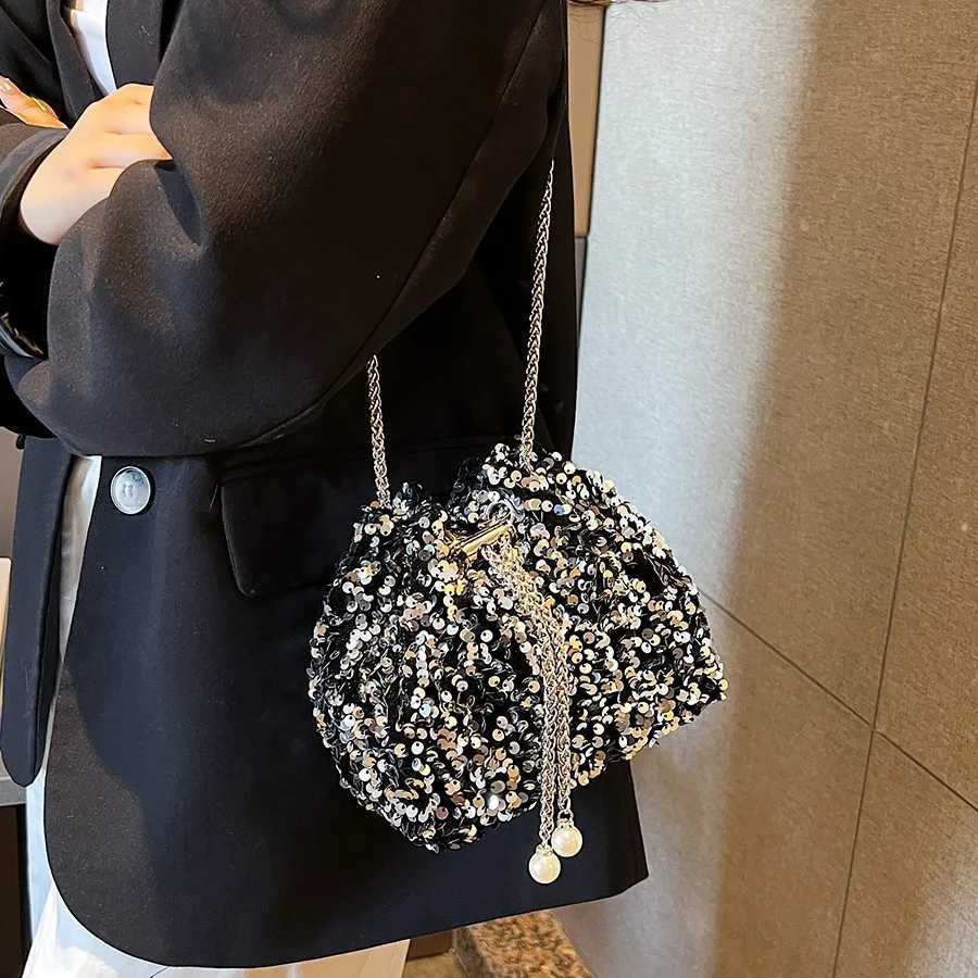 Female Persality Sequin Bag Female Korean Version Bucket Bag Color Style Shoulder Bag Female Crossbody Dinner BagXJ250227