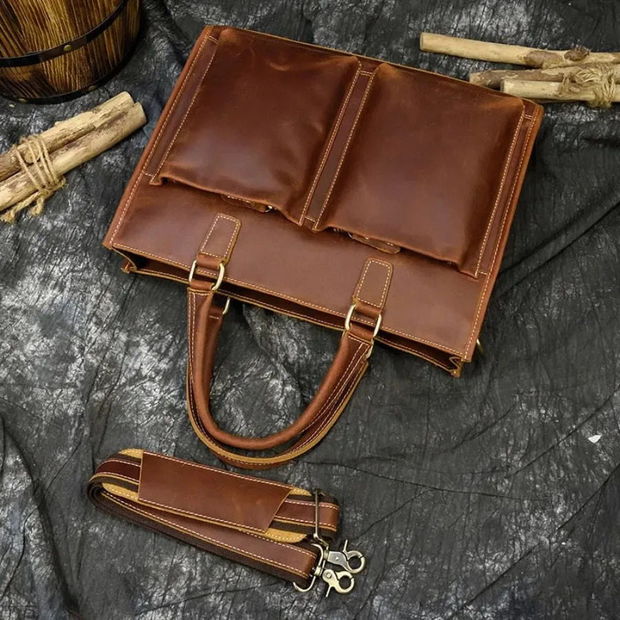 Ship from US Vintage Leather Messenger Bag for Business Professional Men Durable and Stylish Briefcase 250227FBB