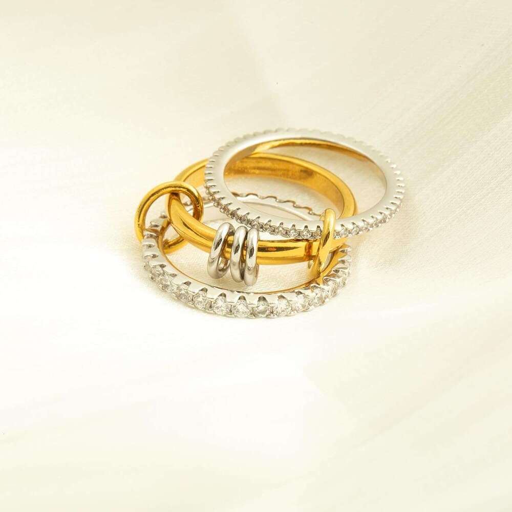 Chunky Stackable Cubic Zirconia Non Tarnish, Sier Set for Women, White Gold Plated Multi-k Connected Rings