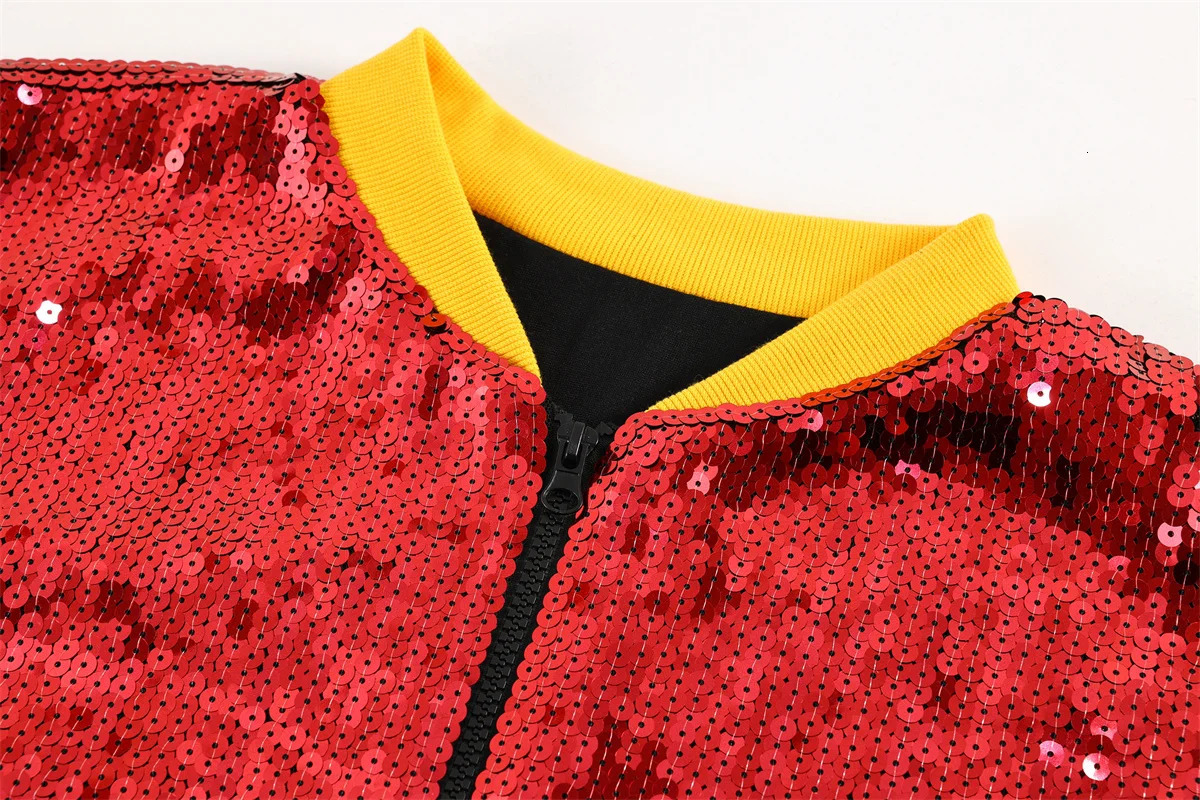 Autumn Patchwork Color Striped Streetwear Long Sleeve Cartoon Letter Sequins Jacket Hip Hop Round Neck Loose Womens Coats 250227