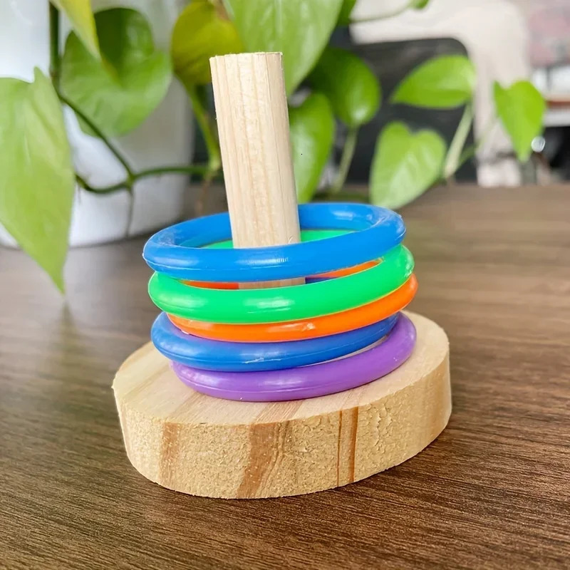 Wooden Interactive Parrot Ring Toy Educational Exercise Stimulating Fun Playtime for Parrot Parakeet Bird Toys Random Color 250226