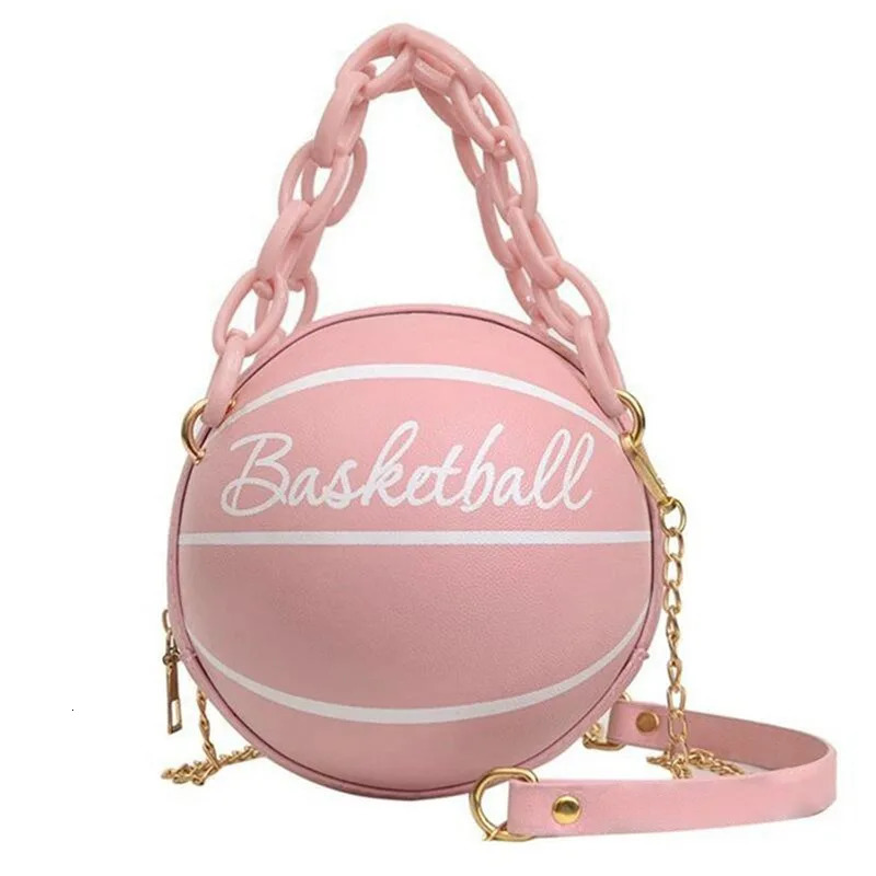 Womens shoulder bag PU leather chain basketball with letter printing for teenagers fashionable cross shaped 250226