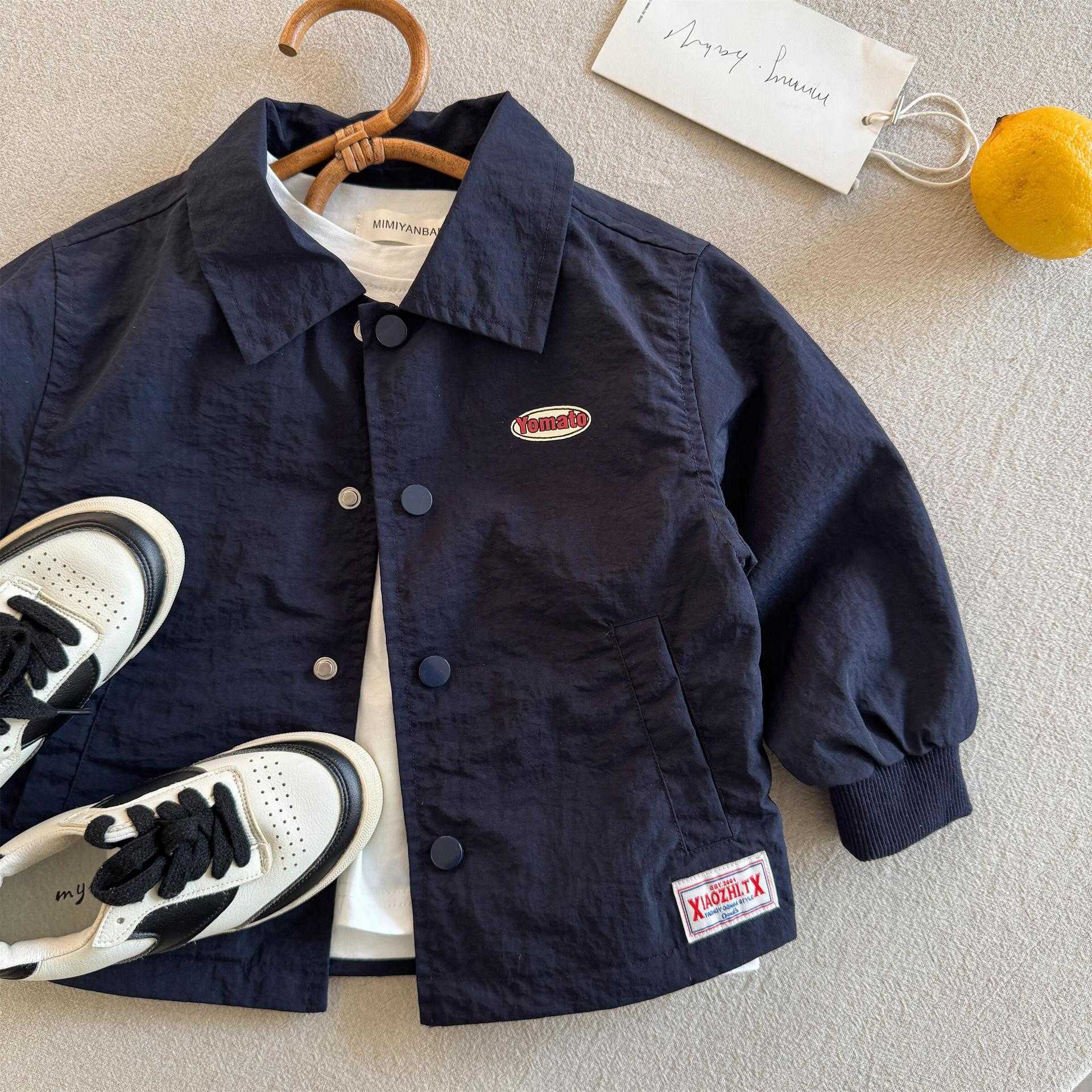 Jackets Lin Mama Childrens Jacket 2025 Spring and Autumn Boys Solid Color Jacket Baby Collar Spring and Autumn Shirt Girls Patchwork Baseball JacketY2