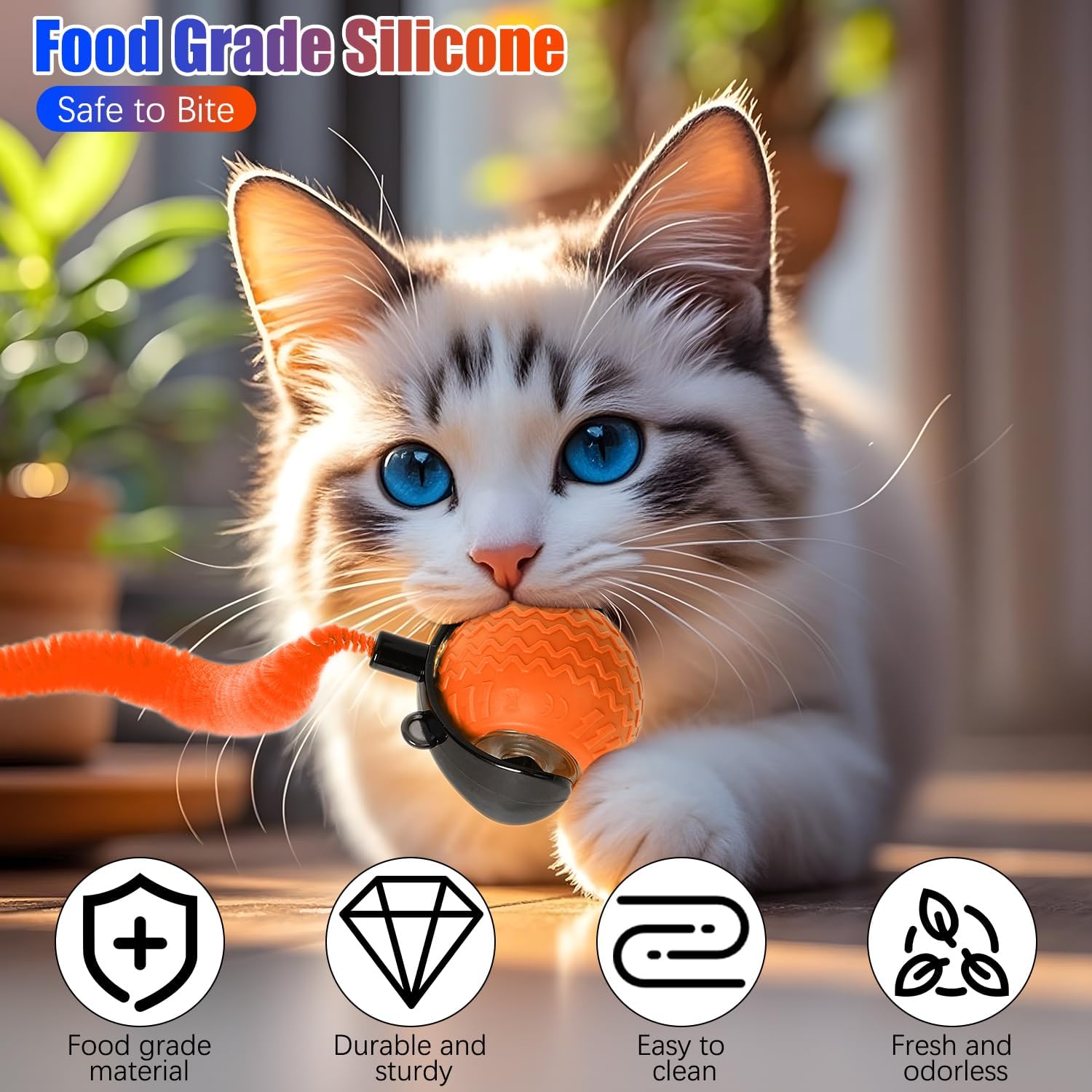 Cat Interactive Ball Toy, Automatic Rolling Ball with Tail, Rechargeable Smart Pet Interactive Toy, Intelligent Mouse for Cat