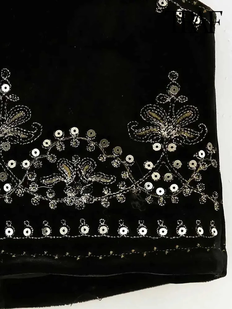 TRAF Women Fashion With Sequin Floral y Crop Waistcoat Vintage O Neck Sleeveless Female Outerwear Chic Vest Tops 250226