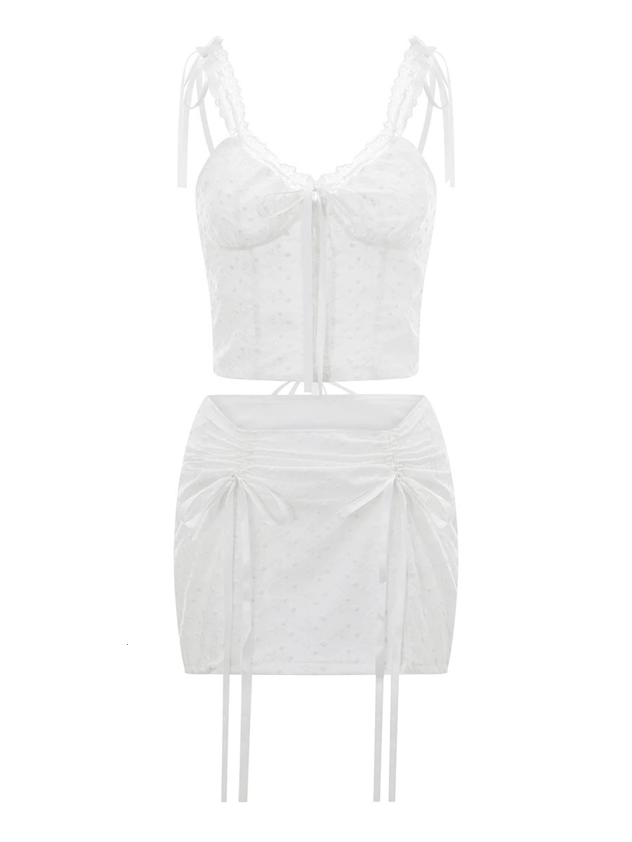 Women s Two Piece Outfit Sleeveless Spaghetti Strap Tops Tube Tops Y2k Skirt Sexy Co Ord Sets for Women Going Out 250227