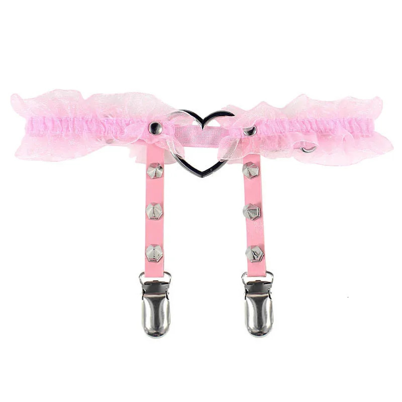 Gothic Women Sexy Lace Elasticity Heart Pu Leather Harness Tight Suspender Strap Leg Ring Garter Bondage Belt Female leg harness 250227