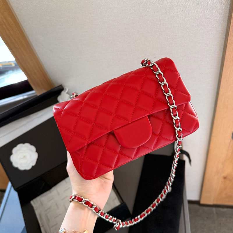 9 Colors Women Designer Mini Shoulder Bag Quilted Classic Flap Silver Metal Hardware Lambskin Leather Matelasse Chain Luxury Tote Cross Body Coin Purses 20cm