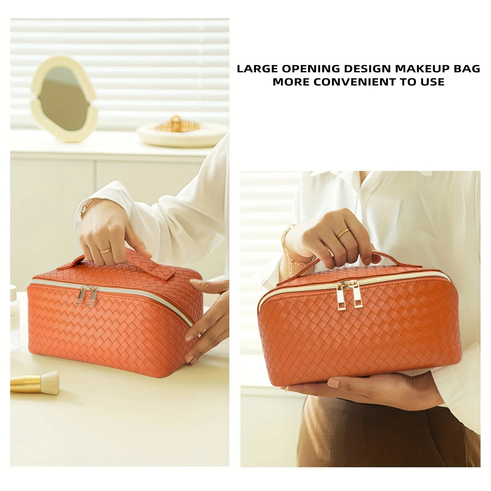 Ship from US Travel Makeup Bag for Women Large Opening Cosmetic with Handle and Dividers Portable Waterproof Leather Toiletry T 250227FBB