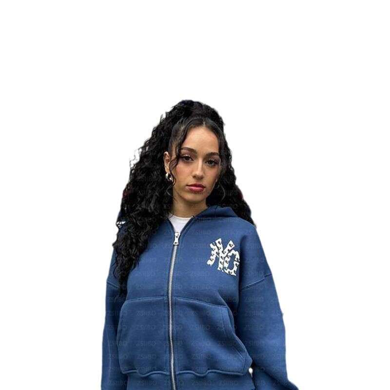 fashion casual trend printed autumn loose hooded cardigan women's hoodie