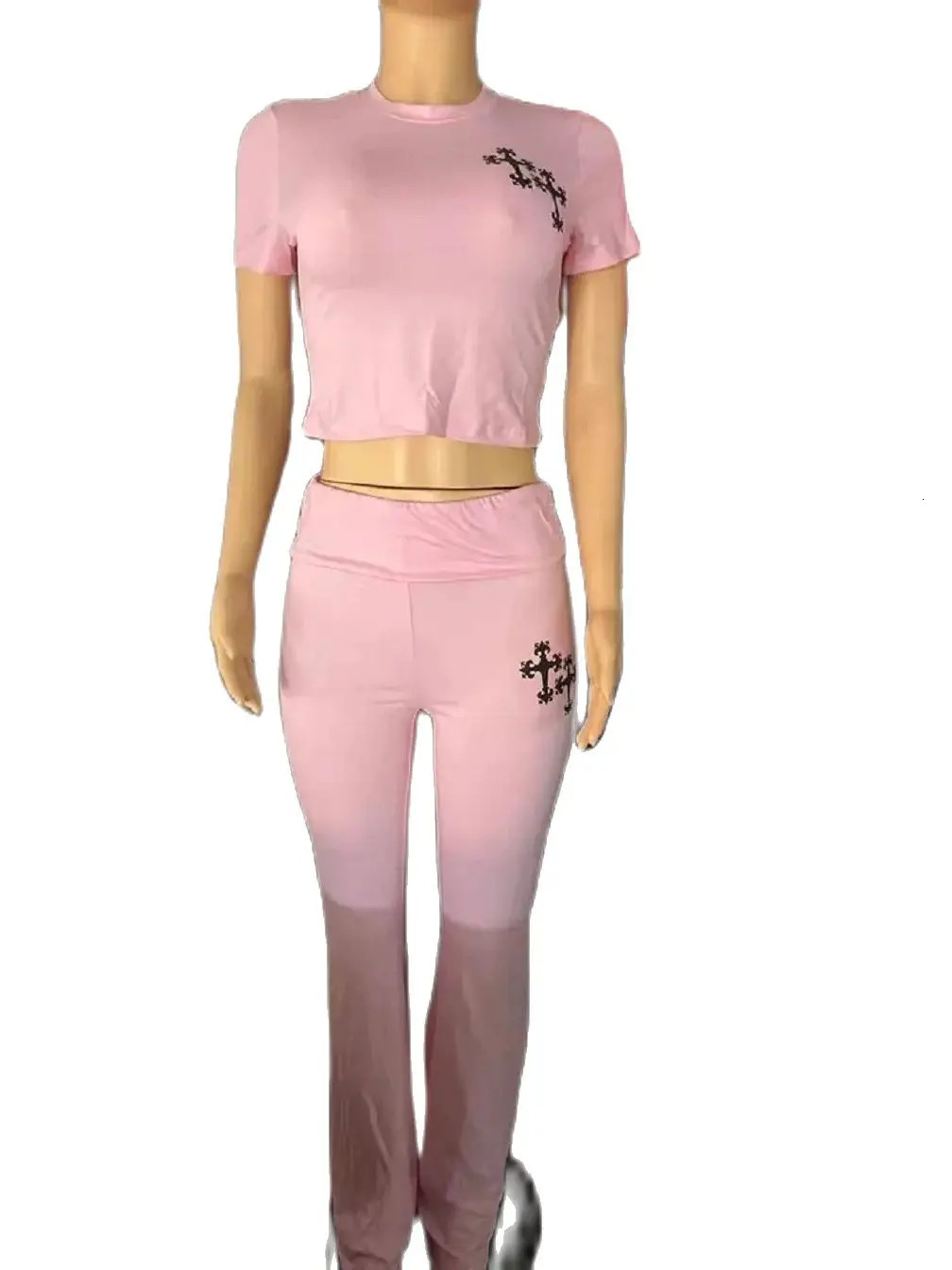 Crop Tops Graphic Shirts 2 Piece Pant Sets Outfit Women Y2K Streetwear Tracksuits Summer Sexy Pink Two Piece Pant Sets 250226