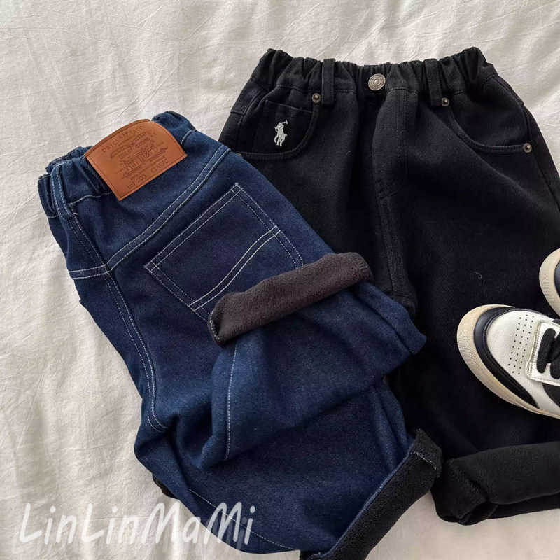 Jeans Childrens Jeans 2025 Autumn/Winter Boys and Girls Plush Jeans Baby One piece Plush Casual Straight Leg Pants TrendyY250227V0ON