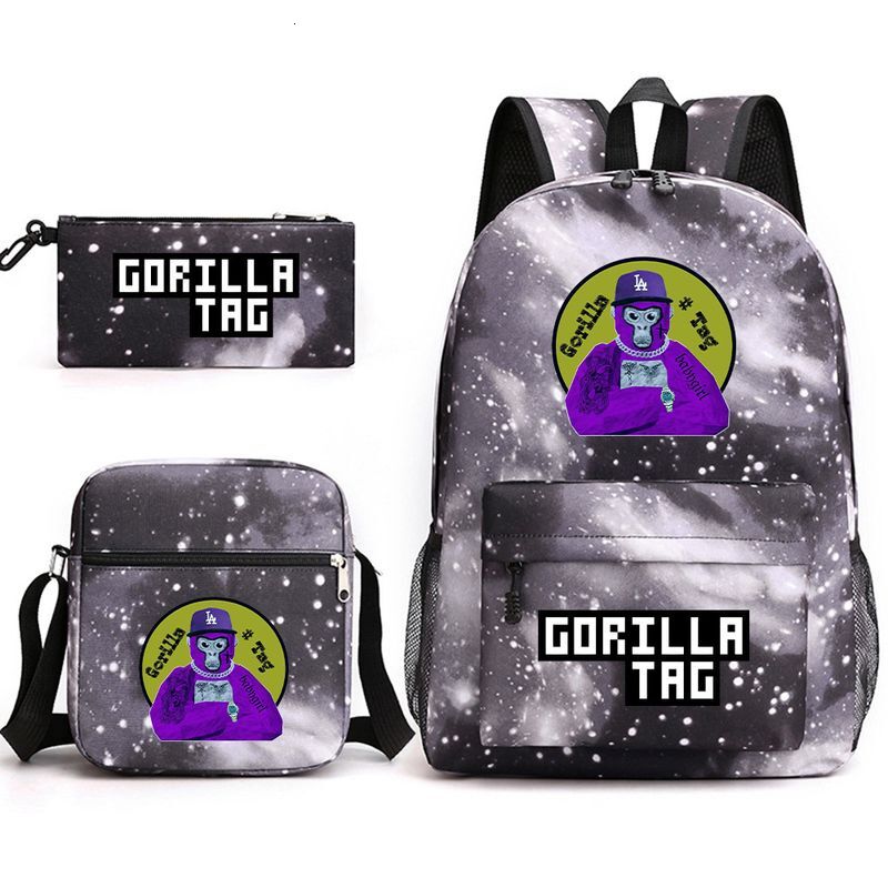 Gorilla Tag Monkey Cartoon Backpack 3-Piece Set for Students